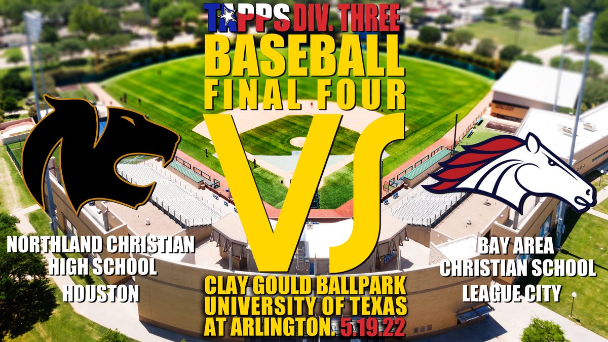 TAPPSBaseball's tweet photo. #TAPPSbaseball DIII Semifinal ⚾️Thursday, May 19, 3:30PM
Northland Christian vs. Bay Area Christian
📍 Clay Gould Ballpark
🎟 https://t.co/orMkwB0Ycu
📺 https://t.co/9OPoI6wmkD
🎙 https://t.co/1DPLFDj5EQ (free)
👉 https://t.co/BtruJPr8AN https://t.co/QcNtbHPcHi