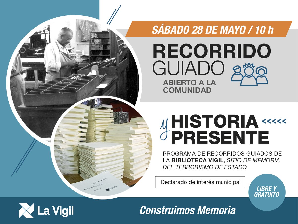 BibliotecaVigil's tweet photo. ► Estamos felices de retomar en este 2022 el Programa de #Recorridos #Guiados que mueve y construye nuestra historia en cada paso.
▬ Este sábado 28 de mayo a las 10 h volvemos a recorrer el espacio junto a la historia de #LaVigil. Acompañanos, nos encontramos en Alem 3078. https://t.co/GNzsRyt4zz