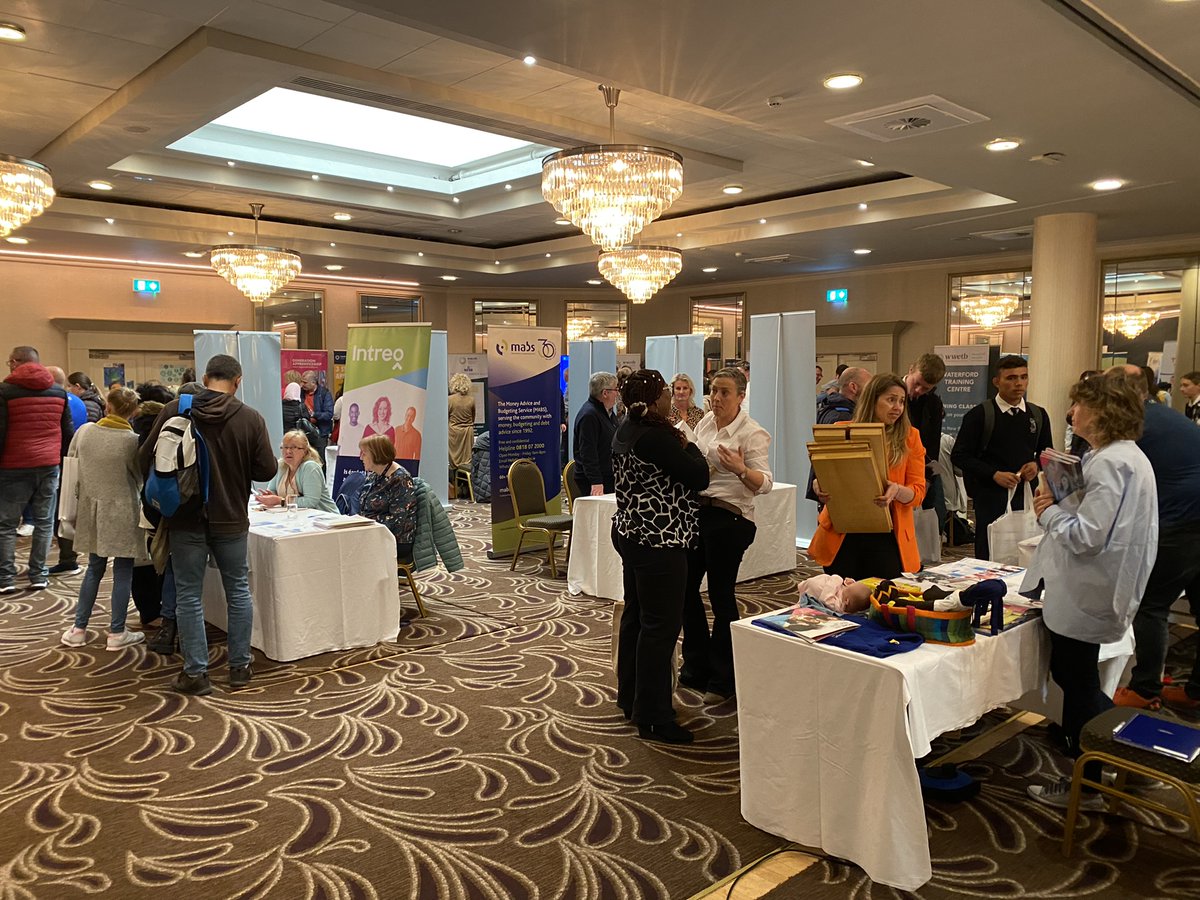 wcfe's tweet photo. Great day at the WWETB Further Education and Training Fair at the Tower Hotel today. Many interested visitors to the stand and MEP, Grace O'Sullivan popped by to say hello to staff.
#FET #WCFE #ApplyNow #wwetb #wearewcfe https://t.co/B7biA9xQsE