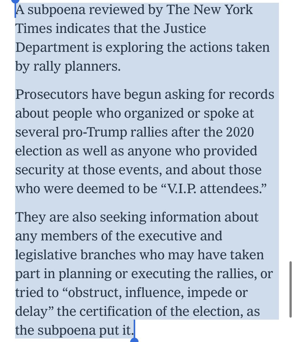 Angry_Staffer's tweet photo. “They are also seeking information about any members of the executive and legislative branches who may have taken part in planning or executing the rallies, or tried to “obstruct, influence, impede or delay” the certification of the election, as the subpoena put it.” https://t.co/5LMG6heIrU