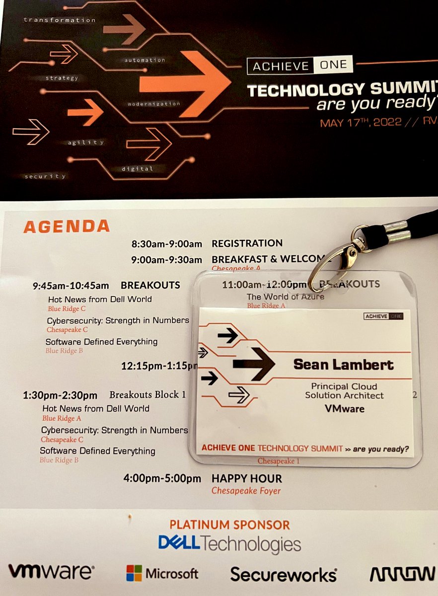 vSeanLambert's tweet image. Great day at the office! Took my graduating HS senior w/me to a local Tech Summit where I presented VMware’s #CrossCloudServices  He previewed the #PreSales life attending other sessions too. QOD:”Dad, IT has too many acronyms!“ 😂🤣 So true son….so true! Thanks @AchieveOne !!!