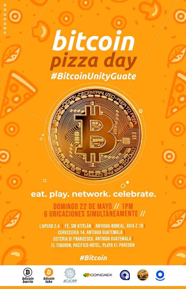 Bitcoin Lake Guatemala 🇬🇹 (@bitcoinlake) on Twitter photo Unity and community are important for #Bitcoin adoption.
So in #Guatemala we decided to come together for #BitcoinPizzaDay!
Join #BitcoinLake in San Marcos or any of the 6 locations.
#BitcoinUnityGuate
<a href="/coincaex/">Coincaex</a> <a href="/IBEXpay/">IBEX Pay ⚡️</a> <a href="/BitcoinBeachGT/">₿itcoin ₿each Guatemala</a> <a href="/elbarrioBitcoin/">Barrio ₿itcoin</a> <a href="/osmowallet/">osmo⚡️</a> <a href="/ACUCRIP/">ACUCRIP</a> Unity and community are important for #Bitcoin adoption.
So in #Guatemala we decided to come together for #BitcoinPizzaDay!
Join #BitcoinLake in San Marcos or any of the 6 locations.
#BitcoinUnityGuate
<a href="/coincaex/">Coincaex</a> <a href="/IBEXpay/">IBEX Pay ⚡️</a> <a href="/BitcoinBeachGT/">₿itcoin ₿each Guatemala</a> <a href="/elbarrioBitcoin/">Barrio ₿itcoin</a> <a href="/osmowallet/">osmo⚡️</a> <a href="/ACUCRIP/">ACUCRIP</a>