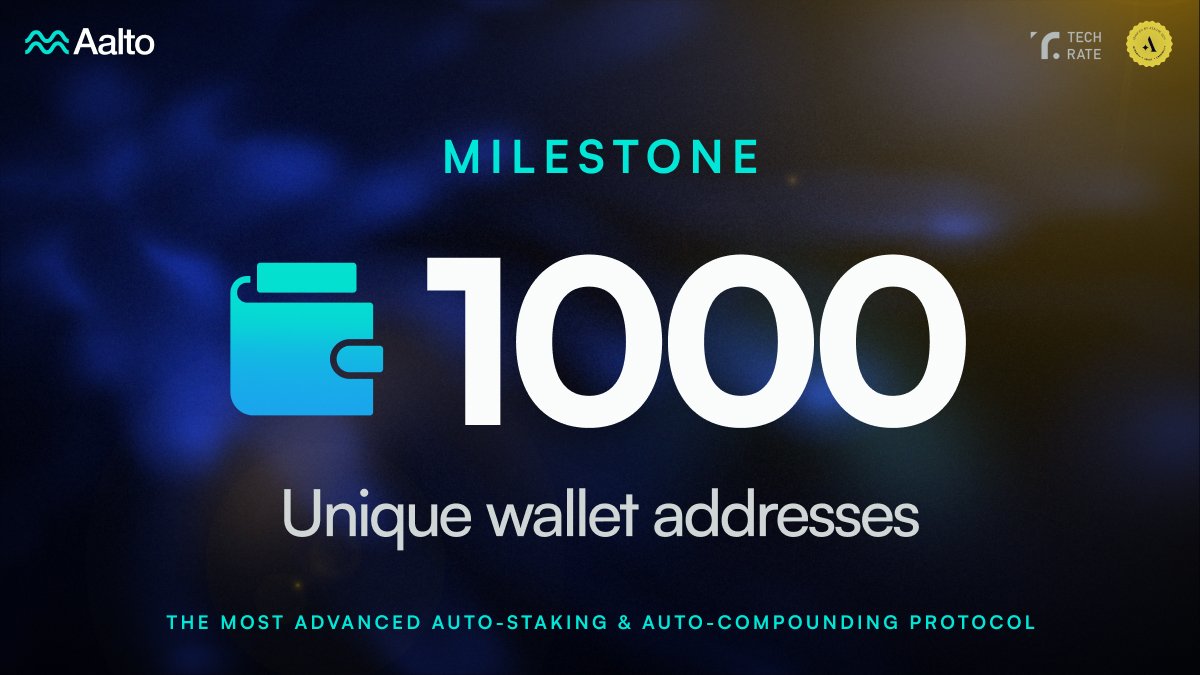🎉<a href="/Aalto_Protocol/">Aalto Protocol</a> crossed 1000 $AALTO holders!🎉

💎40% increase in holders in the last 48hrs! Of the 1000 holders, over 700 of them are locked in the Deep Blue Bank. That is some immense confidence in the protocol! LFG!🚀

#BSC #cryptocurrency #Aalto #1000xgem #Binance #altcoin