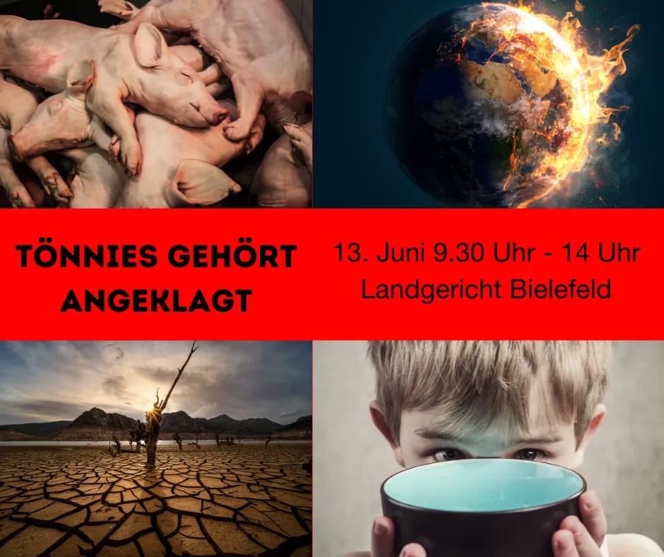 CCirlini's tweet photo. Am 13. Juni von 9:30 bis 14 Uhr findet eine Mahnwache samt Pressekonferenz vor dem Bielefelder Landgericht statt, weil 14 Aktivist:innen wegen Nötigung angeklagt werden, da sie am 17.07.2020 an einer Strassenblockade vor Tönnies in Rheda-Wiedenbrück teilnahmen. https://t.co/y7CGXpteYq