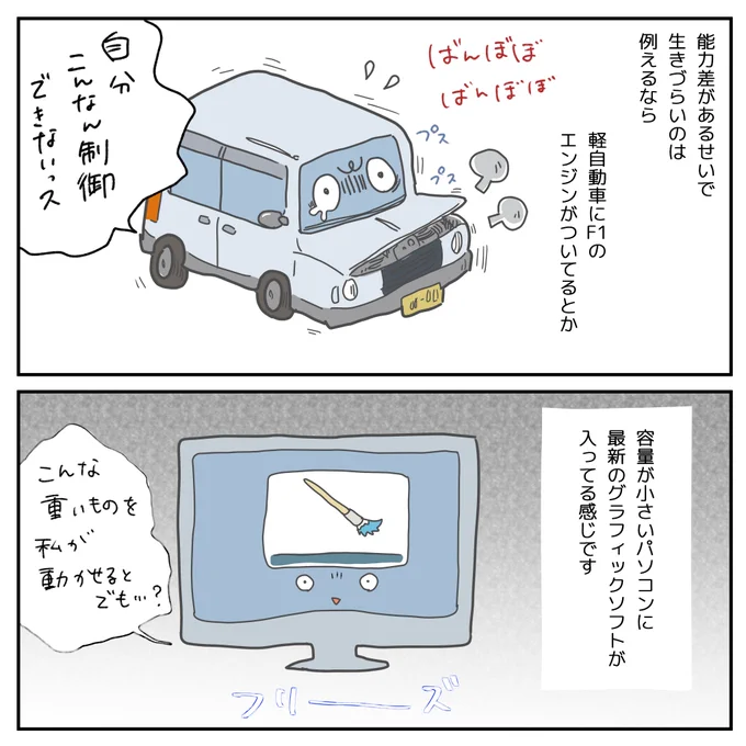 #自閉日記 39 
どんなに凄い能力も、それを制御出来る入れ物がないなら活かせない…。
飛び抜けた数値が「かなり高い」事で私は幼少期の知能テストの際、特別に親に結果が告げられ"天才かも"と言われ、無駄に期待されガッカリされるという残念な結果に…。
結果はバランスを見るのが大事です。 