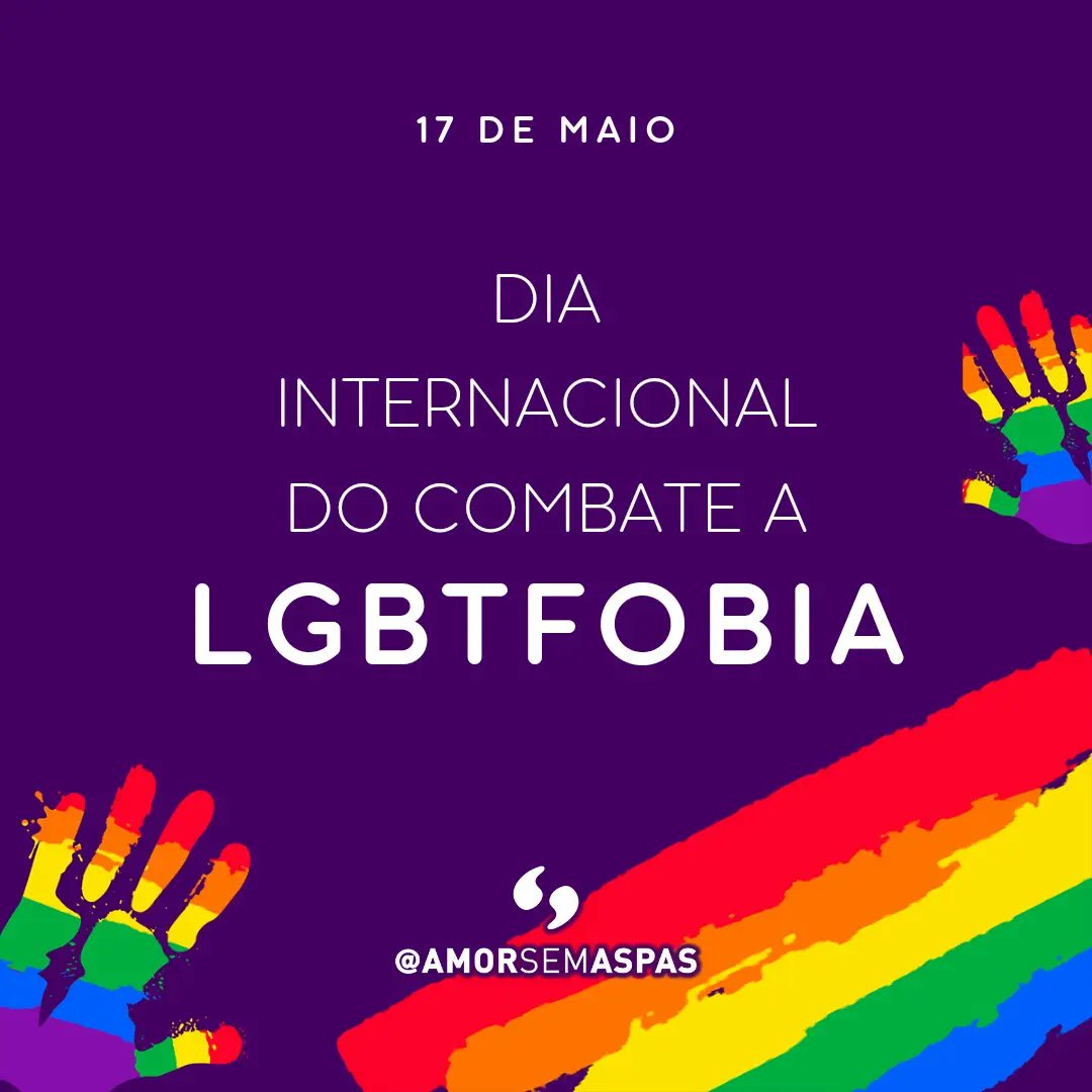 AmorSemAspas's tweet photo. 17 de maio - Dia Internacional Contra a Homofobia. 

O preconceito e a violência continuam, mas seguimos na luta em busca de respeito, igualdade e liberdade de SER, VIVER e AMAR! 🏳️‍🌈 https://t.co/bThwfpZBDf