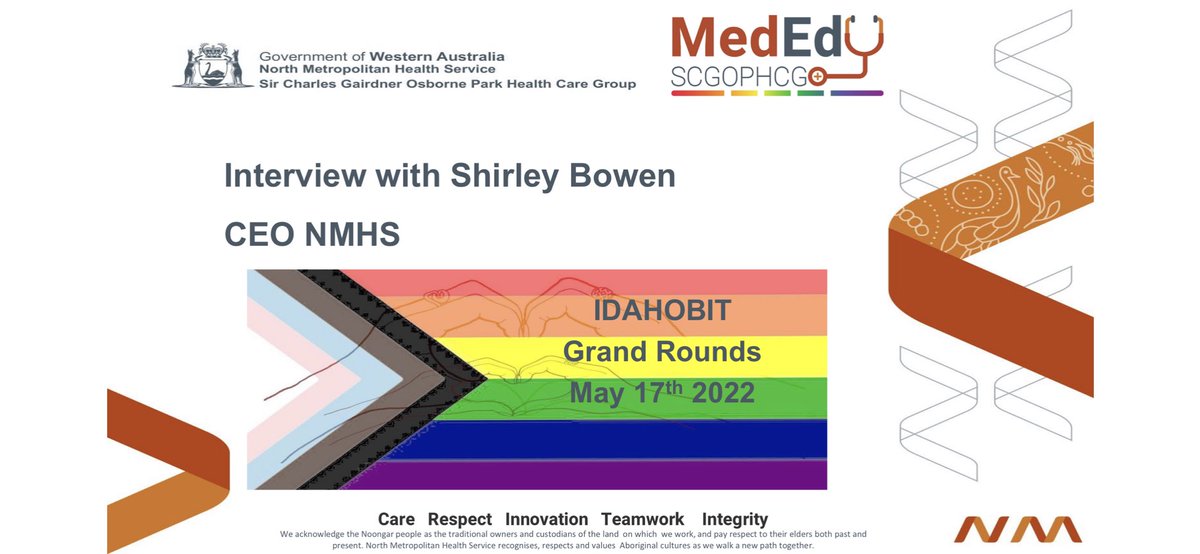Privileged to explore #medical #Leadership #values with CE of <a href="/NMHS_WA/">North Metropolitan Health Service</a> Dr. Shirley Bowen. We can express our values of respect, integrity &amp; teamwork with active listening &amp; curiosity. Also differentiating between leading with vision &amp; managing a team. #IDAHOBIT <a href="/LindyRoberts1/">Lindy Roberts</a>