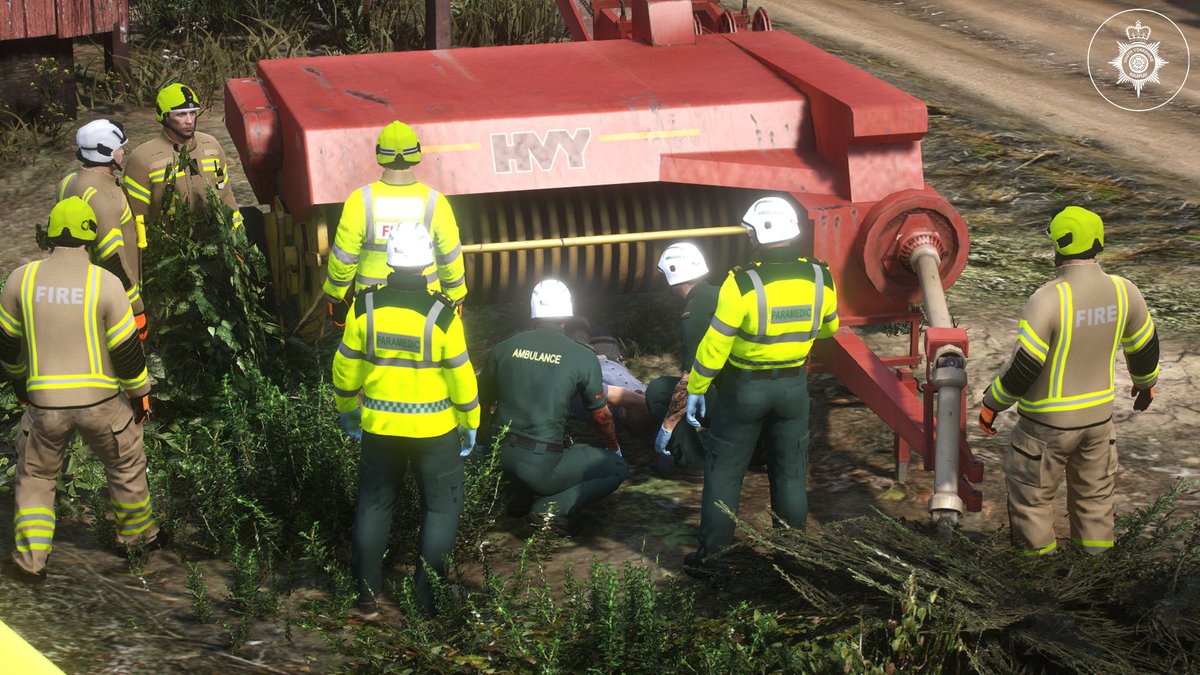 DRP_1101's tweet photo. On tonight's shift, an incident involved a 19-year-old male getting trapped within an agricultural machine. SYRPC_YAS and SYRPC_SYFRS worked closely together in order to free the male from the machine. #fictional https://t.co/7QG38waojD