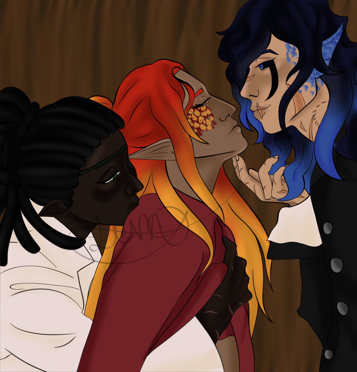 Mei_FlutterMoon's tweet photo. And historians will call them "best friends" 

From left to right we have Gabriel the Captains first mate, Goldy locks  a wizard who adapted the nickname given to him by the Captain. Then the lovely Captain 

#pirates #pirateoc #digitalart https://t.co/CiWBCh1HH3
