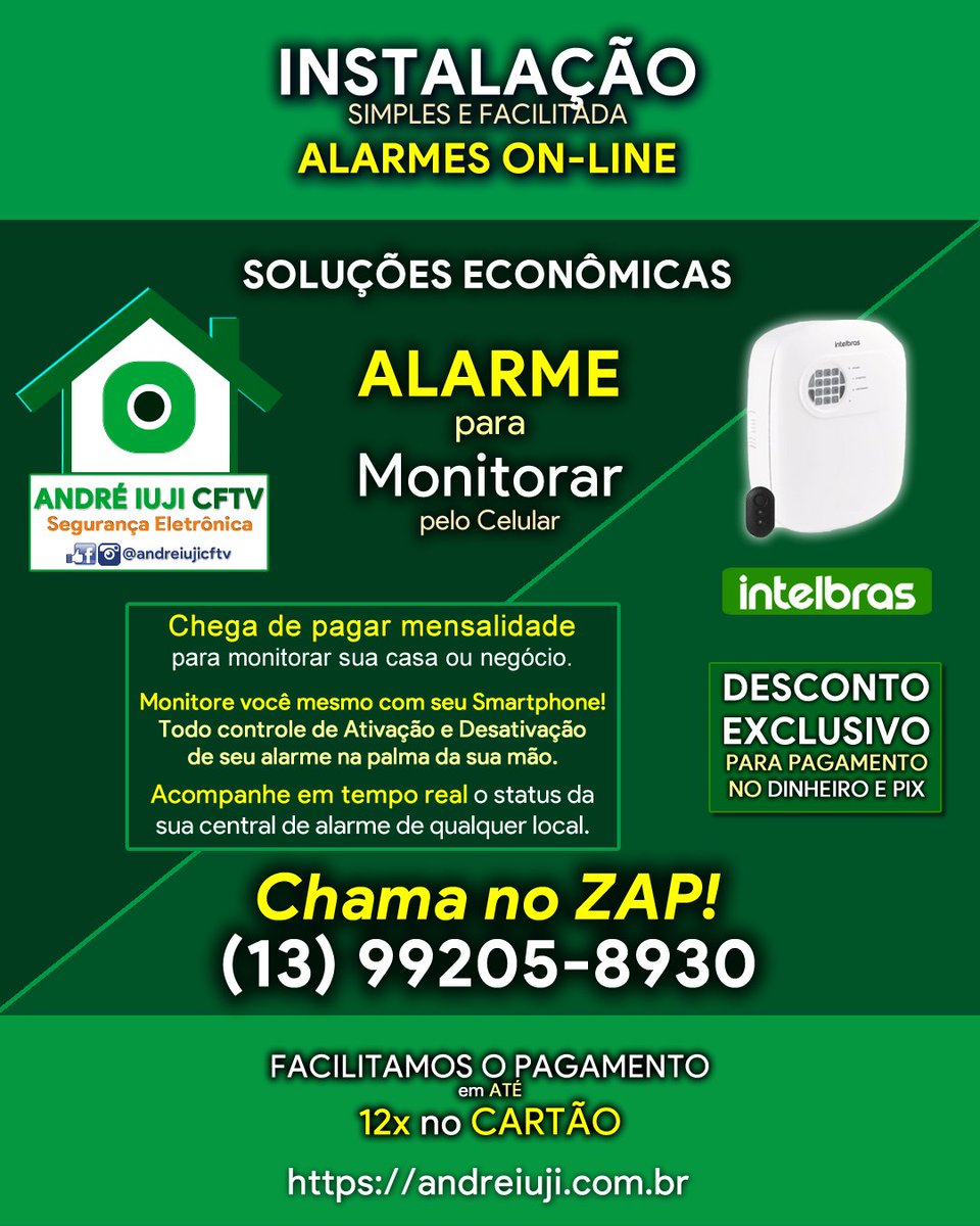 andreiuji's tweet photo. A equipe ANDRE IUJI CFTV fornece ALARME Intelbras para MONITORAMENTO:

Chega de pagar mensalidade para monitorar sua casa ou negócio.
Acompanhe em tempo real o status da sua central de alarme de qualquer local.

Todo o monitoramento na palma da mão!

CHAMA NO ZAP! (13) 99205-8930 https://t.co/0T5L2TsCiJ