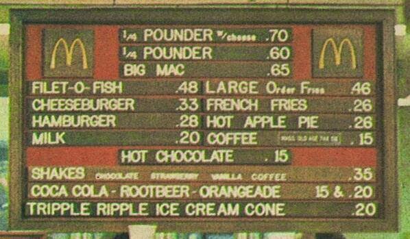 AltcoinDaily's tweet photo. How much did a @McDonalds hamburger cost in 1980?

🍔 = .33¢
🍟 = .46¢
🥧 = .26¢
🥤 = .20¢
☕ = .15¢

💵 = 📉

#Bitcoin = 📈📈📈 https://t.co/tSVgIPf2VZ
