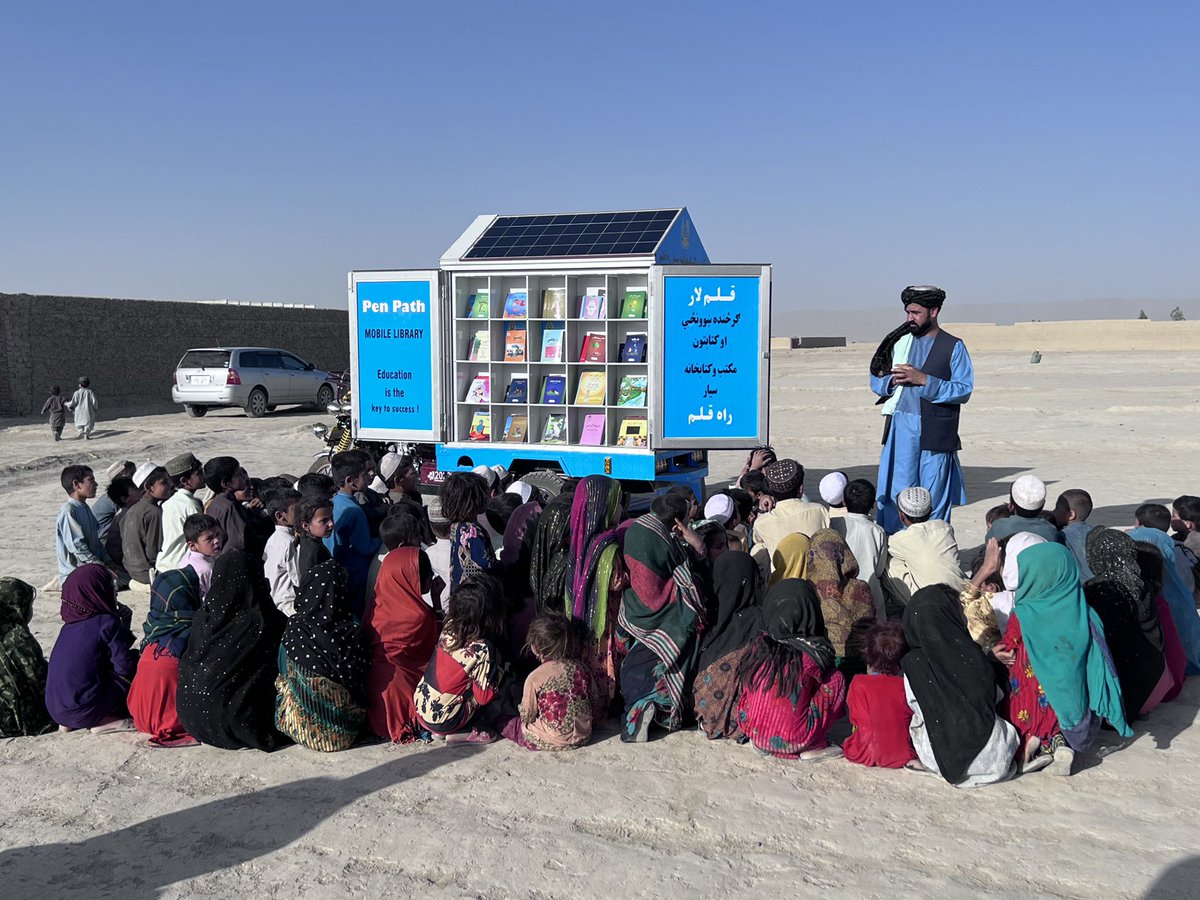 Penpath mobile school and library taught children in a remote village of Kandahar and distributed stationery and school materials to them. Many children experienced mobile lessons for the first time They were so excited #PenPathMobileSchool #PenPathMobileLibrary #PenPathKandahar