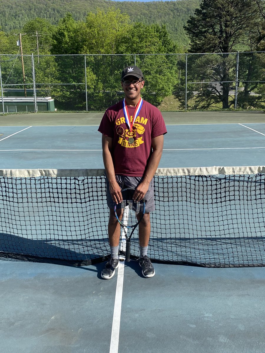 GMEN_Tennis's tweet photo. Here’s your Southwest District singles tournament champion and player of the year posting a 14-0 record in singles this season Muhammed Muzaffer. #LetsGoGraham #VictoryPic #GrahamPride https://t.co/GQQndfl4qU