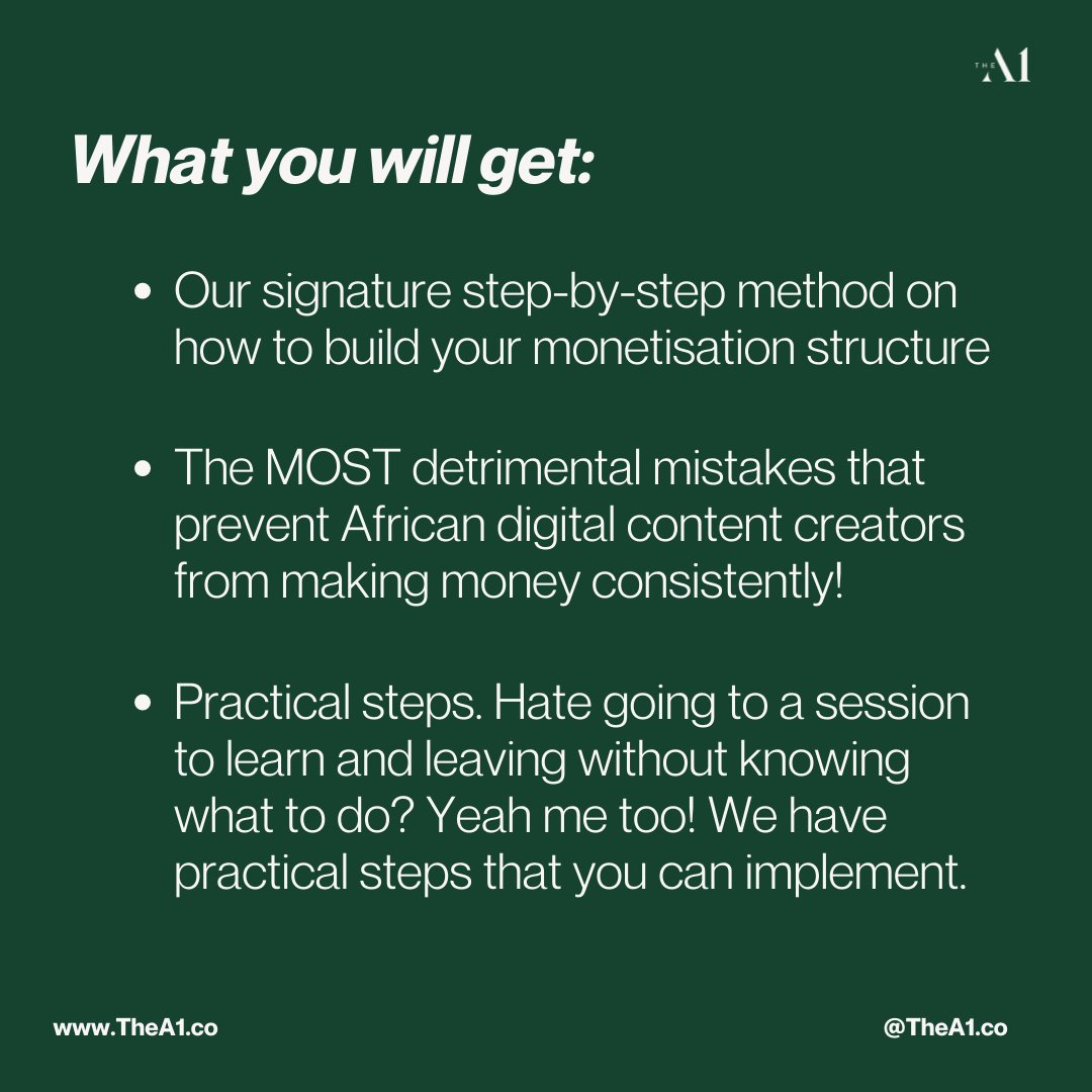 thea1co's tweet photo. Have you heard? Sign up for our free monetisation masterclass for all African digital content creators - https://t.co/z3Q1x3fOd1 https://t.co/cIeztN252N