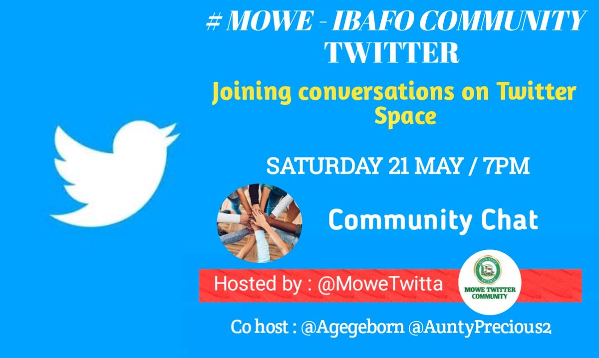 MoweTwitta's tweet image. MOWE-IBAFO TWITTER COMMUNITY

You ask for it, you have it

Do you know MOWE–IBAFO is becoming fast growing suburb?

Well, Join Us on Saturday by 7pm.
let’s share insights🤗

#TheCommunityChat

Cc : @Agegeborn @AuntyPrecious2 @trafficpalava 
Kindly retweet to make it viral.