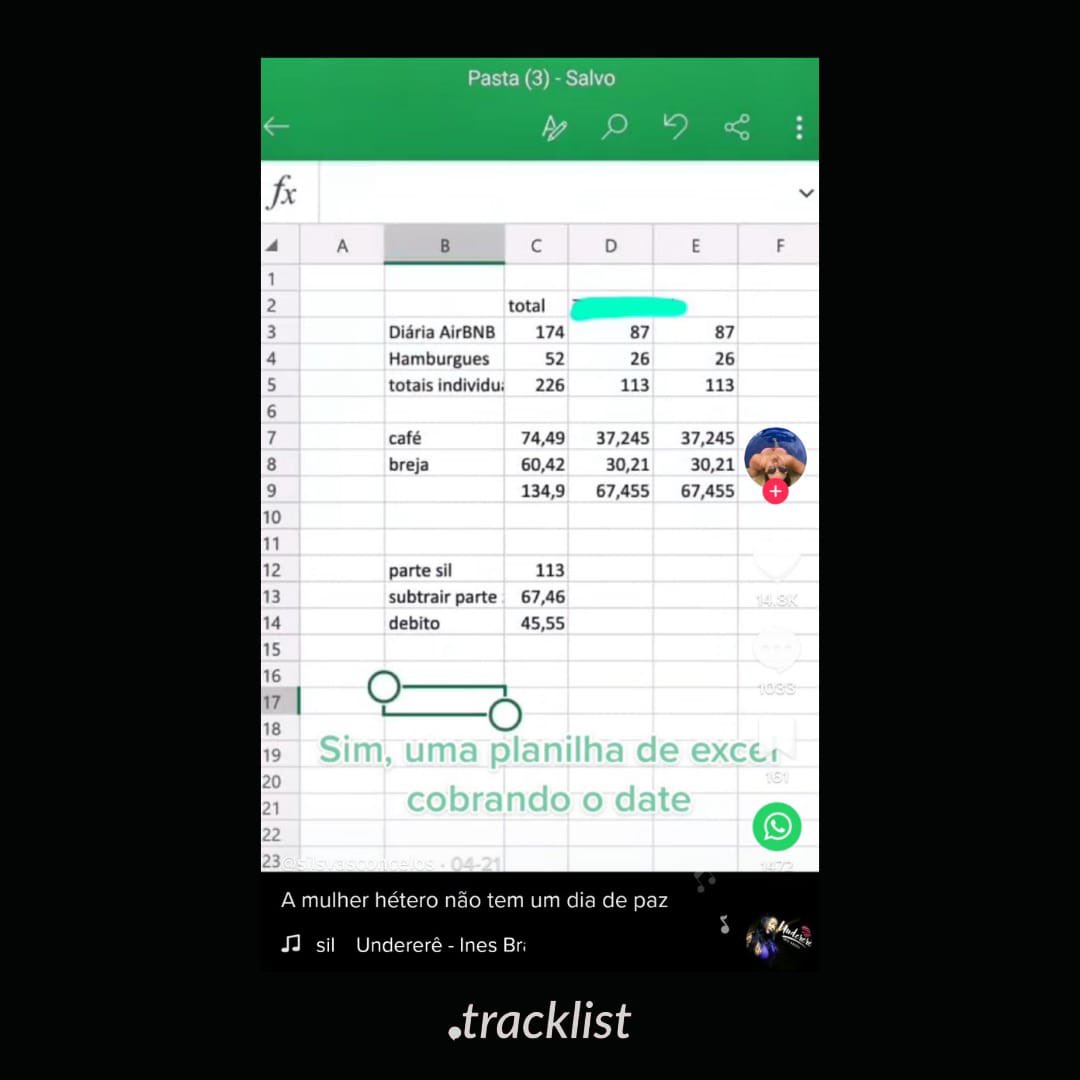 Já imaginou receber a conta do primeiro encontro em uma planilha? 🗣

Com dívida de R$ 45,55, o caso aconteceu com a jornalista Silvia Vasconcelos dois dias depois do date e a história viralizou no TikTok.