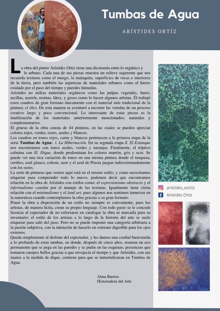 Aristidesortizz's tweet photo. Amigos les comparto el texto que hizo 
La historiadora del arte Alma Barrios @EscueladeAshcan sobre la obra “ Tumbas de agua “ 
Espero puedan leerla ! 
Saludos 🚀 https://t.co/RKaBo0pxmm
