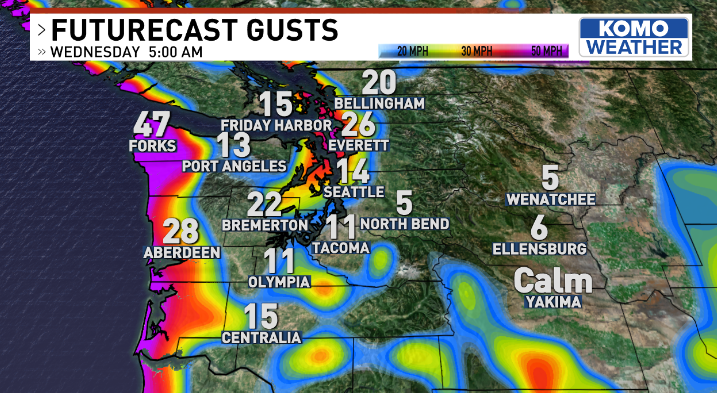 ShannonODKOMO's tweet photo. While we'll again deal with some spring rain Wednesday, it will be the WIND that steals the show this time. An unusual May WIND ADVISORY is in place tomorrow, and gusts topping 50 mph may bring down branches or power lines. #WAwx https://t.co/ASb8rUxFHX