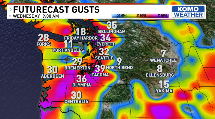 ShannonODKOMO's tweet photo. While we'll again deal with some spring rain Wednesday, it will be the WIND that steals the show this time. An unusual May WIND ADVISORY is in place tomorrow, and gusts topping 50 mph may bring down branches or power lines. #WAwx https://t.co/ASb8rUxFHX