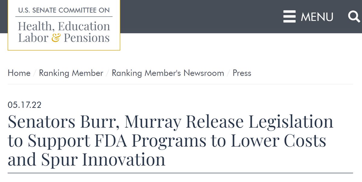 AccessibleMeds's tweet photo. (1/5) AAM FDASLA STATEMENT: “@AccessibleMeds and its @BiosimsCouncil commend Chair @PattyMurray and Ranking Member @SenatorBurr for their bipartisan leadership on the discussion draft of the FDA Safety and Landmark Advancements (#FDASLA) Act. 🧵 https://t.co/IUmk0YaQho