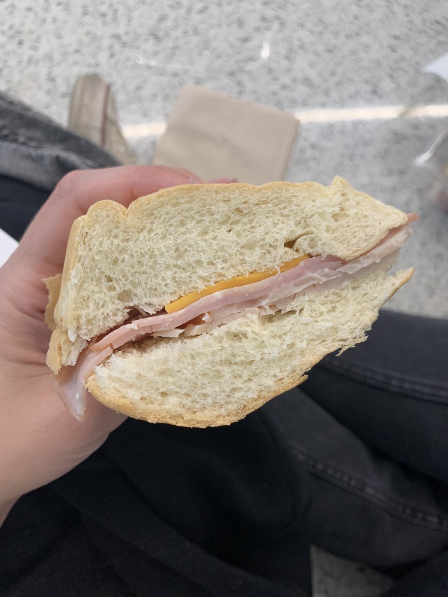 KaraLindquist's tweet photo. Really, LAX? $18 for a smashed roll with a slice of ham and cheese, and a packet of Mayo? https://t.co/EZFf4IZCY6