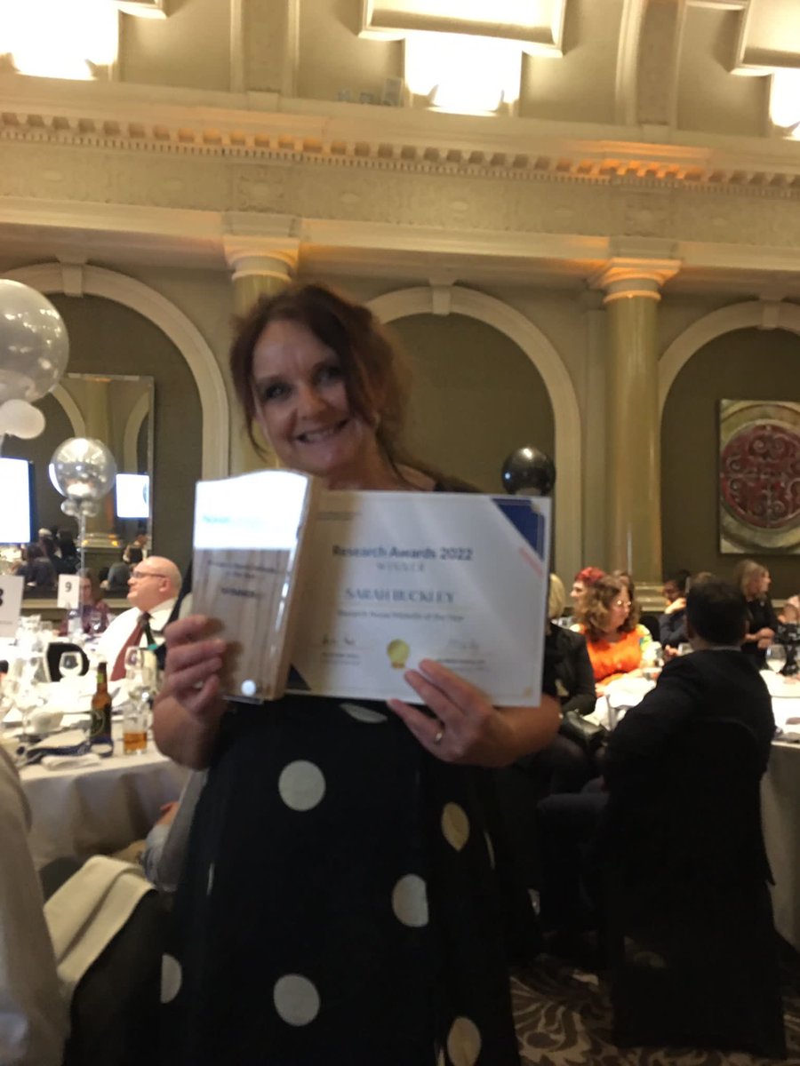 MYorksResearch's tweet photo. Winner of the Research Nurse of the Year category #NIHRAwardsYH @Sarahbu16896185. We are so lucky to work with her. https://t.co/eiRl2Z6fRc