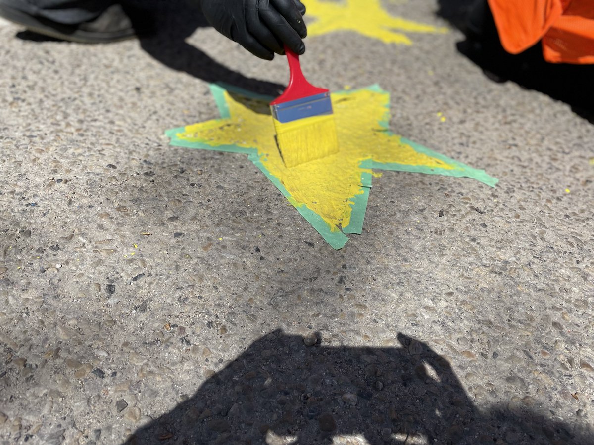 CityofEdmonton's tweet photo. Students and teachers have begun to install their own vibrant crosswalk in Rideau Park! 10 schools will be painting student-designed crosswalks this year through the Vision Zero School Kit program. 

Get involved at https://t.co/WmYSdCM09i. #YEGStreets #SafeStreets https://t.co/oP0H5FMBub