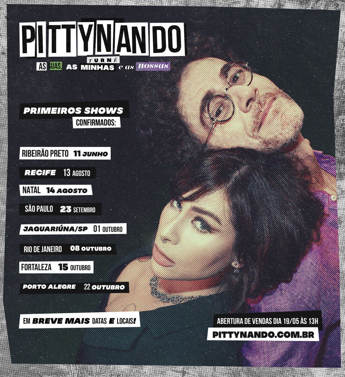 Pitty's tweet photo. primeiras datas confirmadas e vem muito mais por aí. vamos pittynandear em qual cidade? vendas abertas na quinta, bota na agenda pra garantir seu ingresso ✅ @nando_reis https://t.co/8dGcjnaSBj