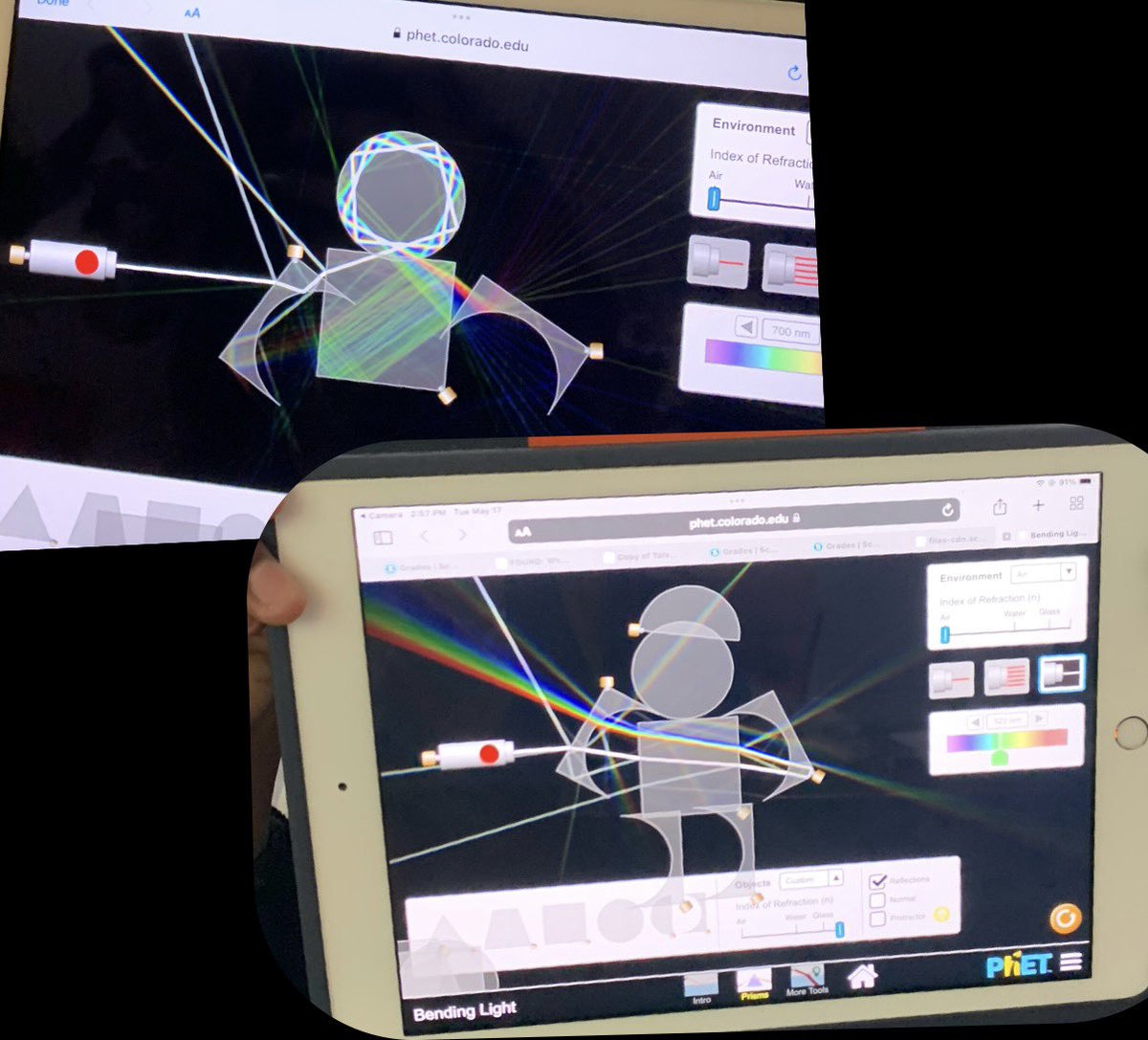 harerscience's tweet image. The two winners from the most beautiful #refractions and #rainbows!  #bendinglightphet @PhETsims #whitelight