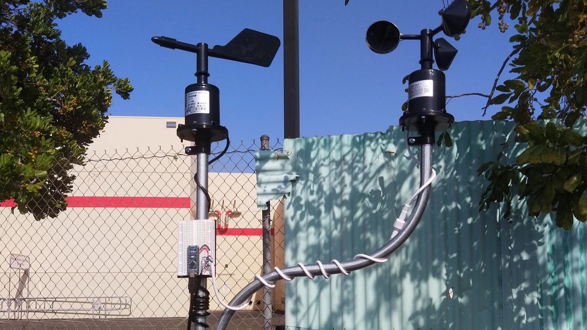 arduino's tweet photo. Continuously measure wind speed and direction with this EMT conduit-mounted station: https://t.co/KPAJ4VPe1I https://t.co/n14YL8juL3