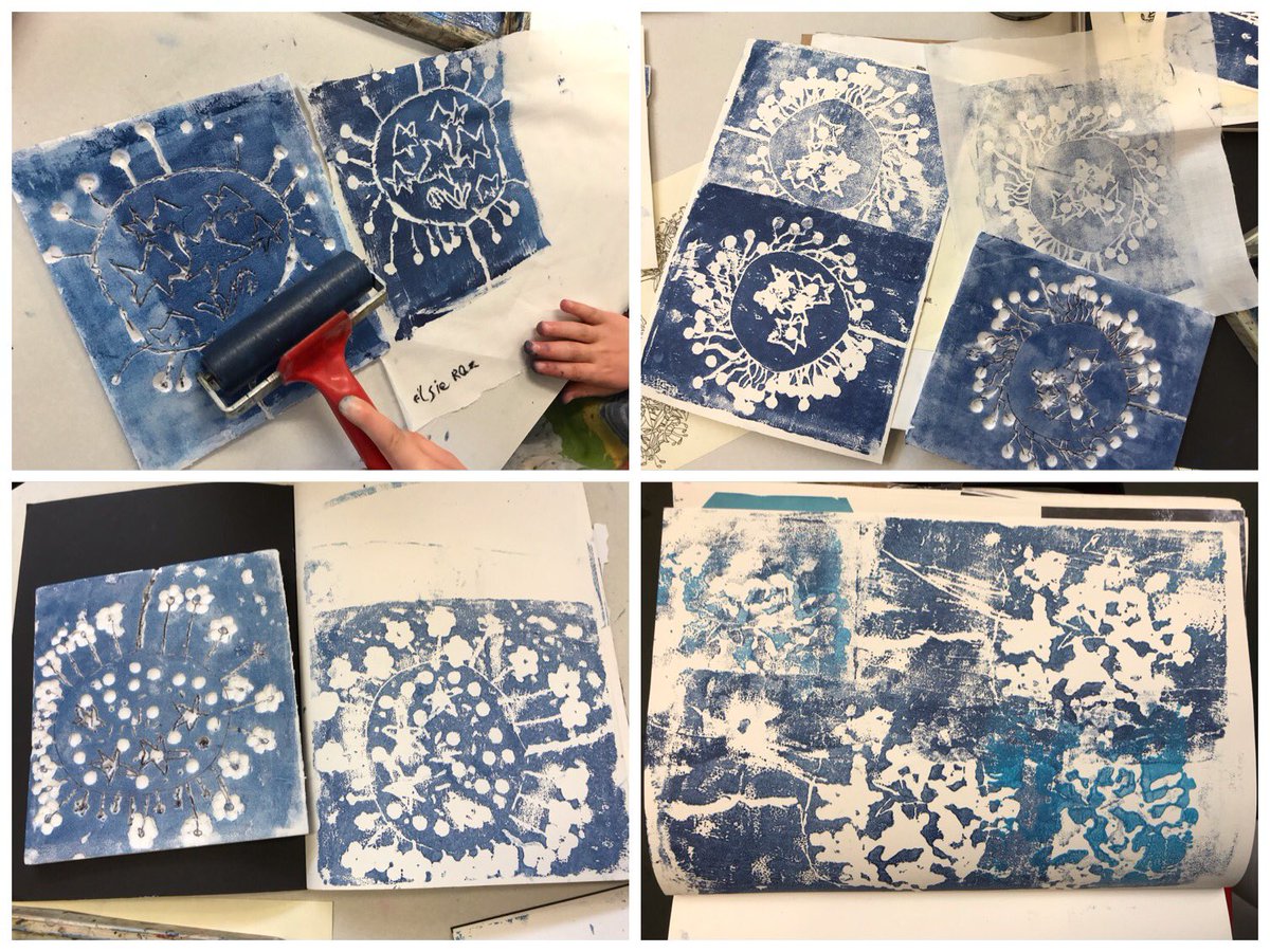 Y3 have revisited different printing techniques this week,inspired by the drawings of #AnnaAtkins. We have used safe print to create a repeated image and oil pastels to create a mono print. We used alliums as our source of inspiration and worked with cyan ink. <a href="/accessart/">Paula Briggs @AccessArt</a>