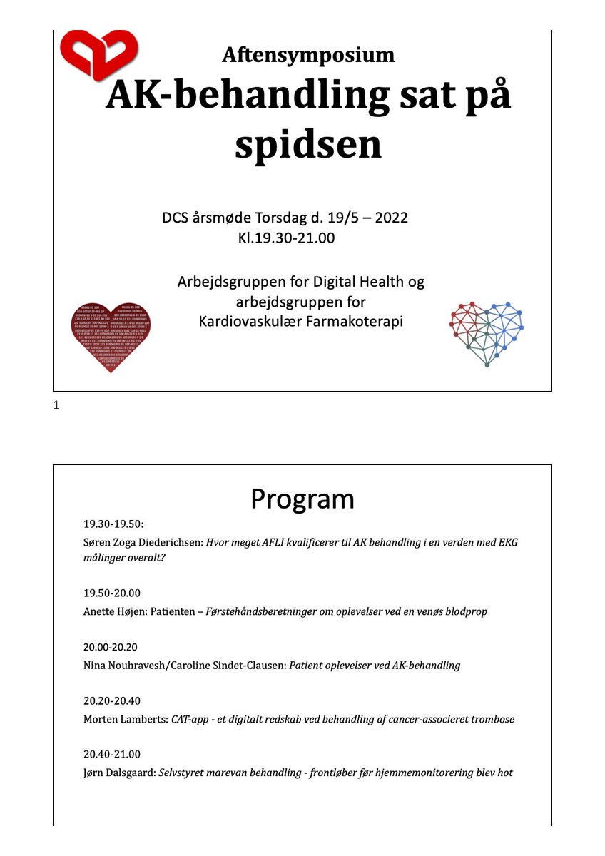 Morten Lamberts (@mortenlamberts) on Twitter photo Preparing program for joint working group (CV pharmacotherapy/Digital Health) mini symposium <a href="/cardio_dk/">Dansk Cardiologisk Selskab (DCS)</a> annual meeting Thursday. Excellent line up - good luck to other working group competitors😃
<a href="/CopCard/">Copenhagen Cardiovascular Research Center</a> @BFHCardio <a href="/CardResearchOuh/">Research Unit of Cardiology, OUH</a> <a href="/DCAcademyDK/">Danish Cardiovascular Academy</a> <a href="/CardiologyZuh/">Dept. of Cardiology, Zealand University Hospital</a> <a href="/AUHCardio/">Department of Cardiology Research AUH</a> Preparing program for joint working group (CV pharmacotherapy/Digital Health) mini symposium <a href="/cardio_dk/">Dansk Cardiologisk Selskab (DCS)</a> annual meeting Thursday. Excellent line up - good luck to other working group competitors😃
<a href="/CopCard/">Copenhagen Cardiovascular Research Center</a> @BFHCardio <a href="/CardResearchOuh/">Research Unit of Cardiology, OUH</a> <a href="/DCAcademyDK/">Danish Cardiovascular Academy</a> <a href="/CardiologyZuh/">Dept. of Cardiology, Zealand University Hospital</a> <a href="/AUHCardio/">Department of Cardiology Research AUH</a>