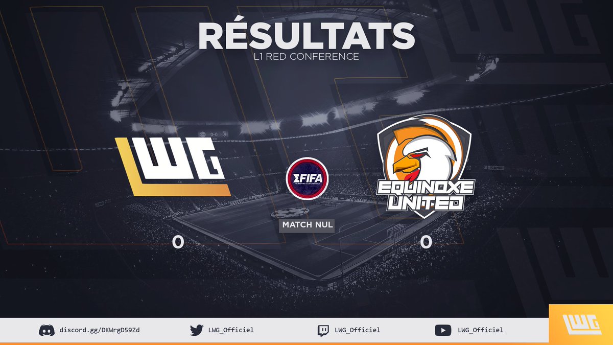 Capricarolesque's tweet photo. ⚽ | Résultats

🏆 | @eSportFA_FR 
         LIGUE 1 Red Conférence
  
🆚 | @TACFCO_eFoot
🤝 | 2-2

🆚 | @EquinoxeUnited
🤝 | 0-0

#LWG_Officiel #eSports #ESPORTFA22 #WeAreLWG
@BiGsPUMAS https://t.co/aQLN3BjhNl