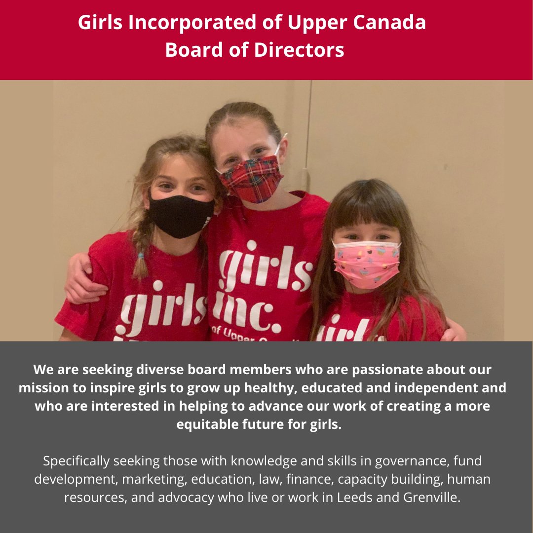Do you identify as a feminist leader? Could you be a great advocate for girls? Does the mission of inspiring all girls to be Strong, Smart &amp; Bold resonate with you? If so, Girls Inc. of Upper Canada is looking for board members. DM to connect
