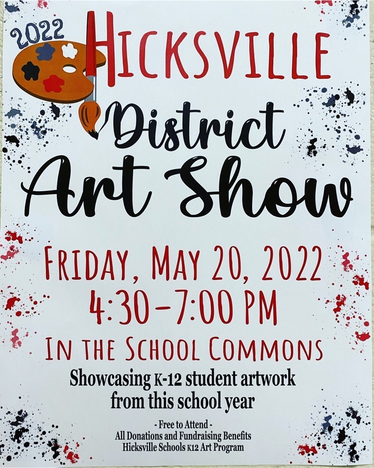 The Annual K12 District Art Show is this Friday, May 20!  Come see the creative efforts of our ACES Artists anytime between 4:30-7:00pm in the School Commons!