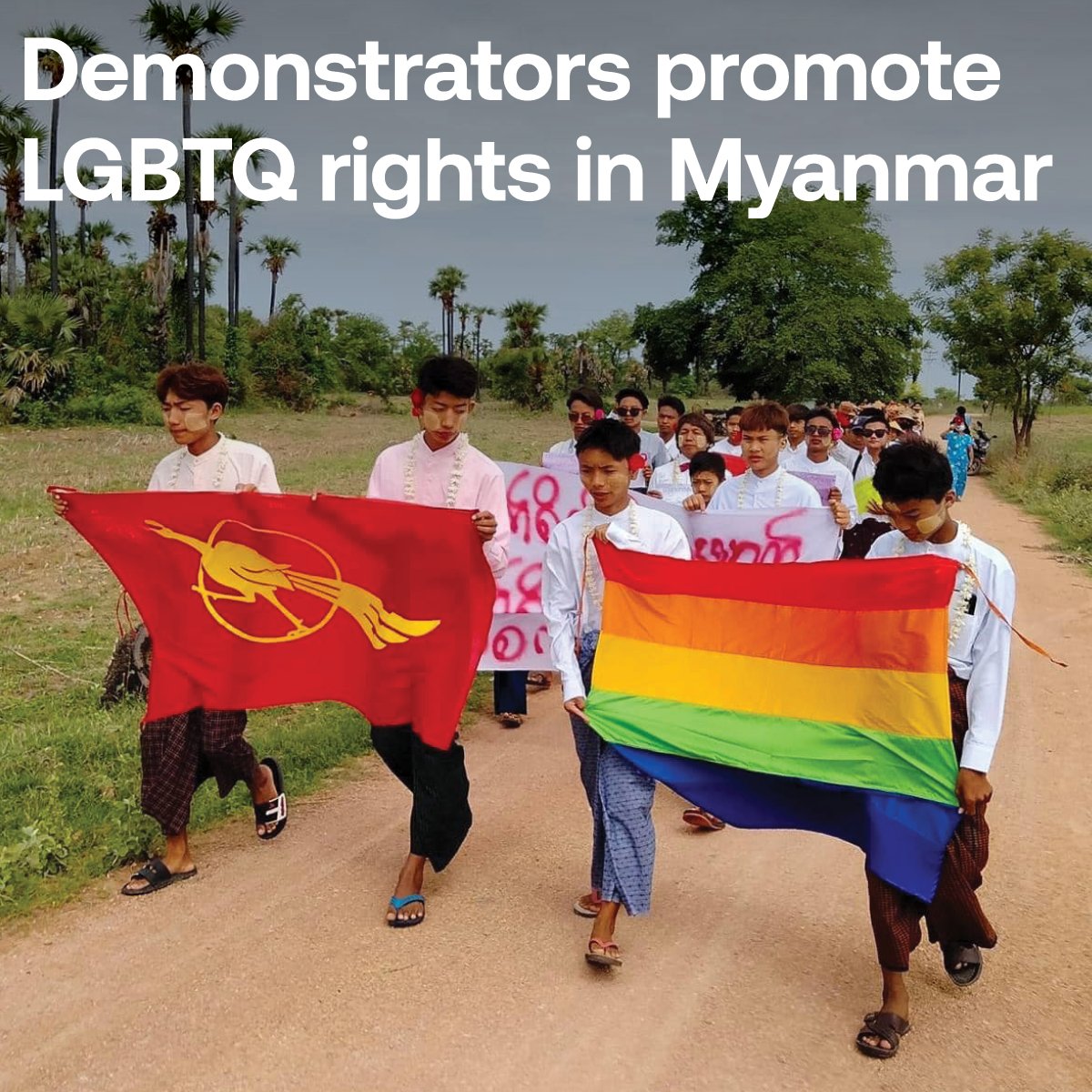 RadioFreeAsia's tweet photo. Myanmar’s "Light Behind Bars" LGBTQ+ movement called on the global community to take action to protect political prisoners detained across the country. Meanwhile, residents of Yinmarbin in Sagaing marked International Day against Homophobia, Biphobia, and Transphobia on Tuesday. https://t.co/2HYMaH5srV