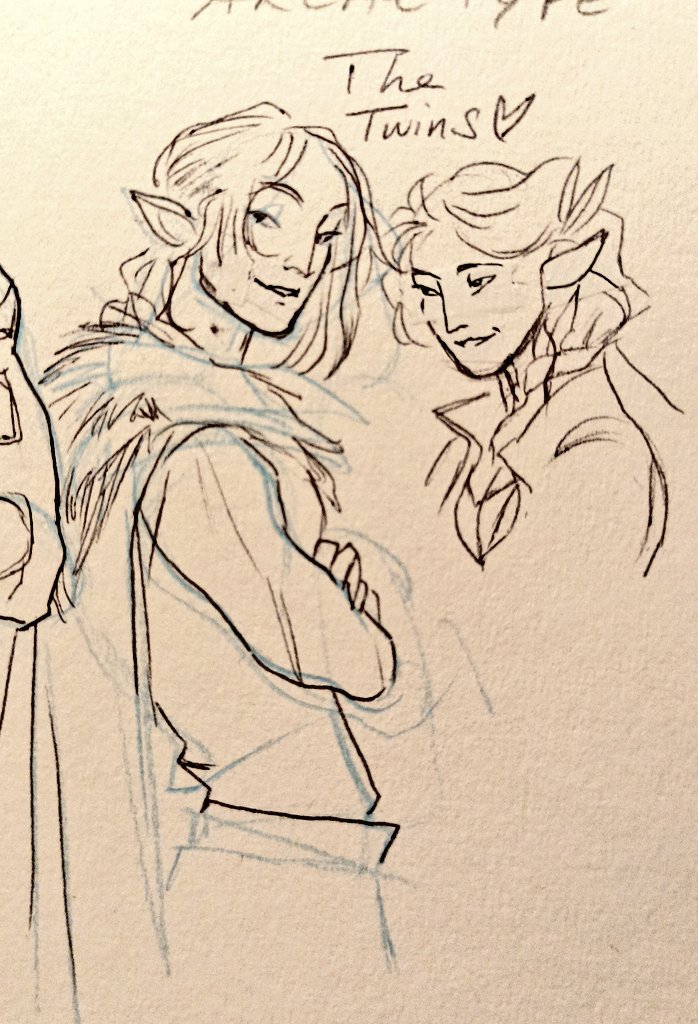 Assorted very sketchy fan arts respectively from: critical role (Ashton, Vax and Vex), Attack on Titan (Levi) and Witch Hat Atelier (Qifrey and Coco) 🐝💞