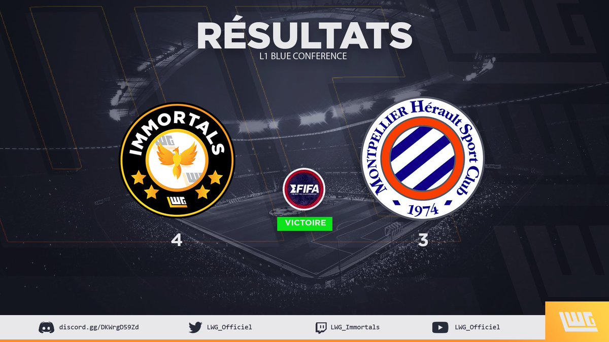 Capricarolesque's tweet photo. ⚽ | Résultats

🏆 | @EfifaOnline LIGUE 1 Blue Conférence

🆚 | @_CityFC_
✅ | 3-1

🆚 | @MhscPro
✅ | 4-3

Belle soirée pour nos Immortals !!

#LWG_Officiel #eSports #WeAreLWG
@immortals_CP https://t.co/DPgESrFrrQ