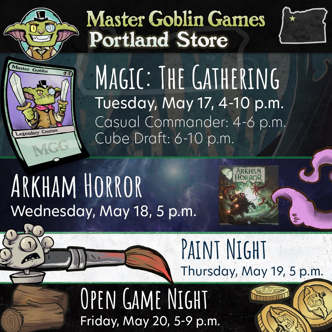 MasterGoblins's tweet photo. Portland has Magic: The Gathering happening today! Also we’re doing our first ever mini-paint night and we’re so excited! We hope to see you there 👩🏻‍🎨👨🏾‍🎨
#mastergoblingames #mggportland #portland #boardgames https://t.co/Q6bthOFDcy