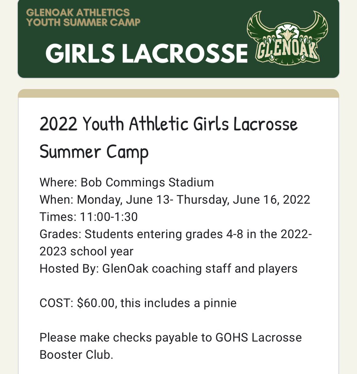 GOLadyLax's tweet photo. Make sure to register for the Plain Local Girls Lacrosse Summer Camp today!! 

This is great opportunity to learn from our high school staff and top players 🦅

https://t.co/Ka8jqPlXej https://t.co/L60Jnktkw7