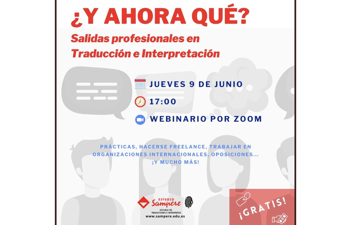 Ciberseminario gratuito (Zoom)

«¿Y ahora qué? Salidas profesionales en traducción e interpretación»

<a href="/tradusampere/">Traductores Estudio Sampere</a>🇪🇸, 9 de junio
Inscripción: sampere.us2.list-manage.com/subscribe?u=41…