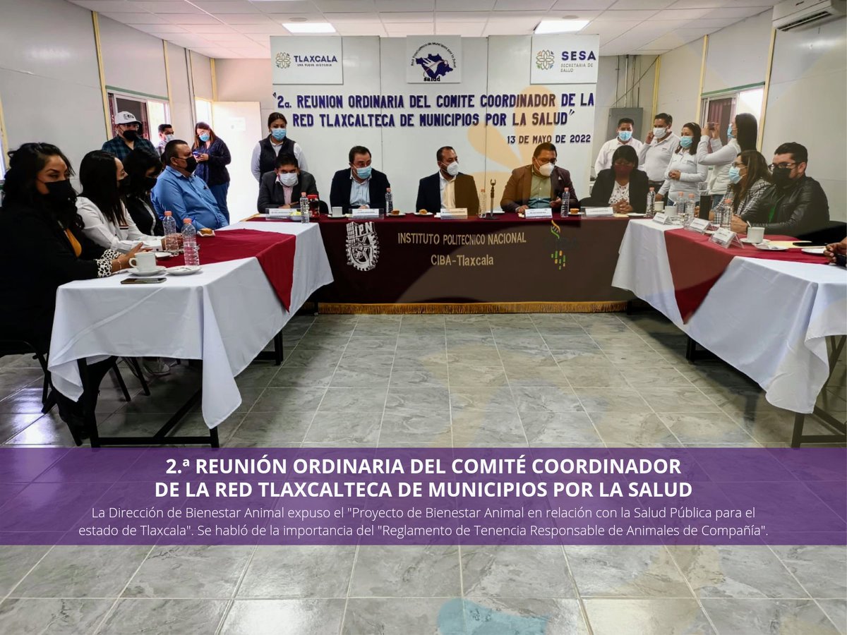 BAnimalTlx's tweet photo. El 13 de mayo de 2022, se efectuó la 2.ª Reunión Ordinaria del Comité Coordinador de la Red Tlaxcalteca de Municipios por la Salud, en la cual la Dirección de Bienestar Animal expuso el "Proyecto de Bienestar Animal en relación con la Salud Pública para el estado de Tlaxcala". https://t.co/ZfK2pdfKH9