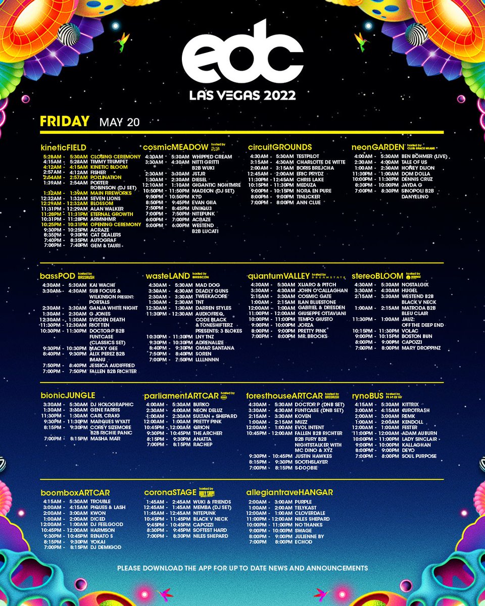 2022 EDC Las Vegas schedule 