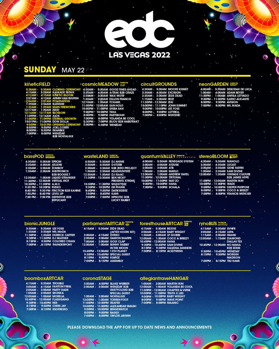 2022 EDC Las Vegas schedule 