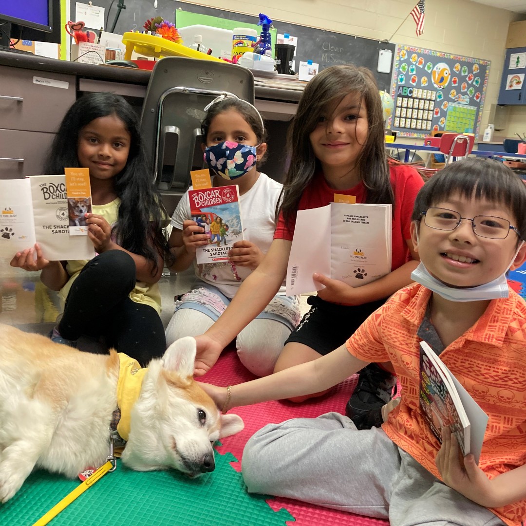HandinPawAL's tweet photo. Put your paws together for these South Shades Crest kiddos who earned their very own "pawtographed" book after completing the Sit, Stay, Read program for the year with Chester! πΎ Way go to, friends!! #sitstayread #handinpaw #animalassistededucation #books #readingisfun https://t.co/aeQeYRaWI9