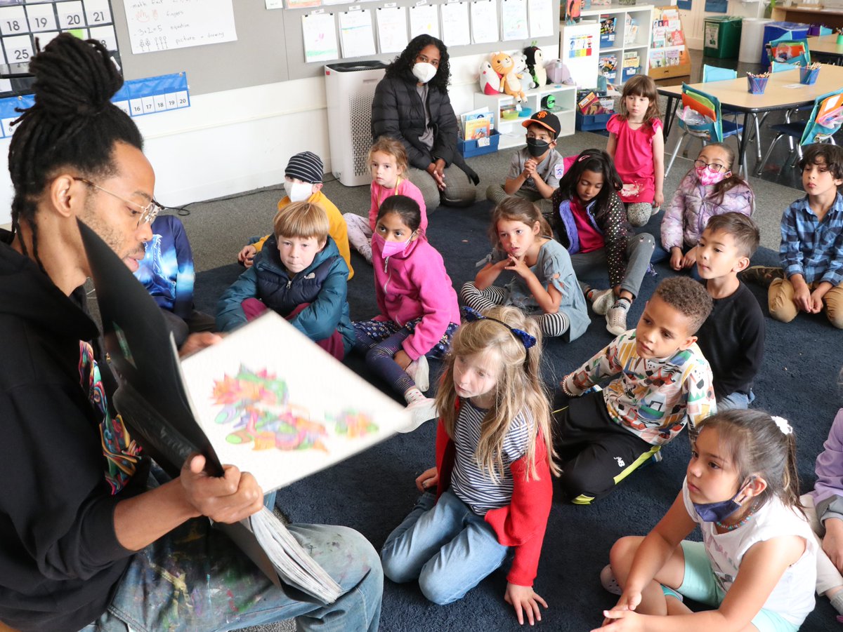 CDSSF's tweet photo. Thanks to James Shields, author of "The Hip Hop Coloring Book" and "Women of the Black Panther Party," for visiting our kindergarten students last week to share his art and show the kids how to make a Sankofa sculpture! https://t.co/e91Fh8peio