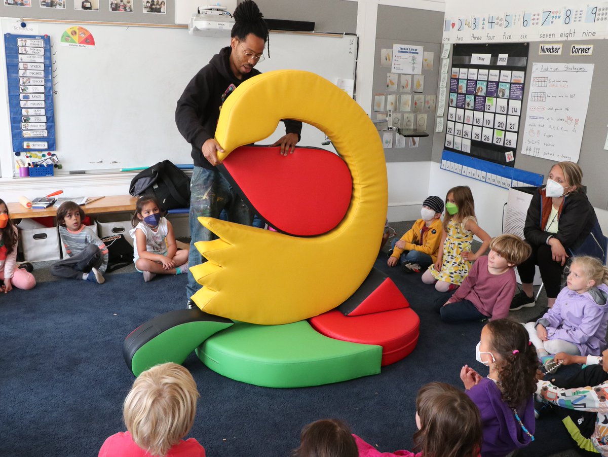 CDSSF's tweet photo. Thanks to James Shields, author of "The Hip Hop Coloring Book" and "Women of the Black Panther Party," for visiting our kindergarten students last week to share his art and show the kids how to make a Sankofa sculpture! https://t.co/e91Fh8peio