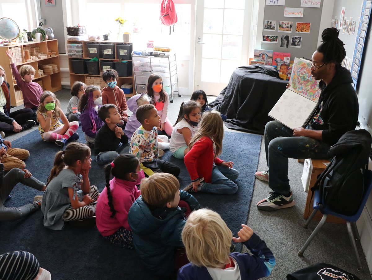 CDSSF's tweet photo. Thanks to James Shields, author of "The Hip Hop Coloring Book" and "Women of the Black Panther Party," for visiting our kindergarten students last week to share his art and show the kids how to make a Sankofa sculpture! https://t.co/e91Fh8peio