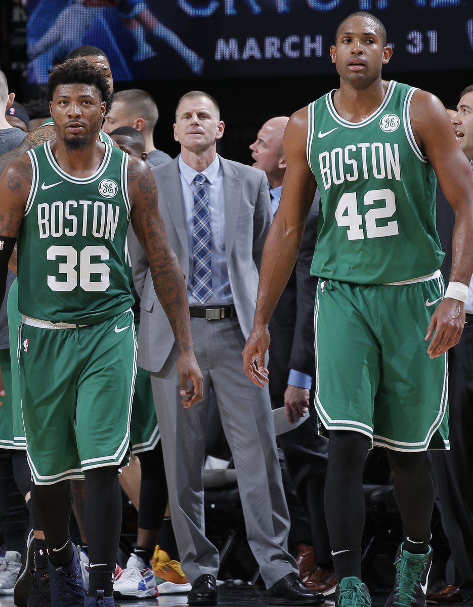 BleacherReport's tweet photo. Al Horford (health and safety protocols) and Marcus Smart (foot sprain) are out for Game 1 vs. the Heat https://t.co/IHgMYRodPP