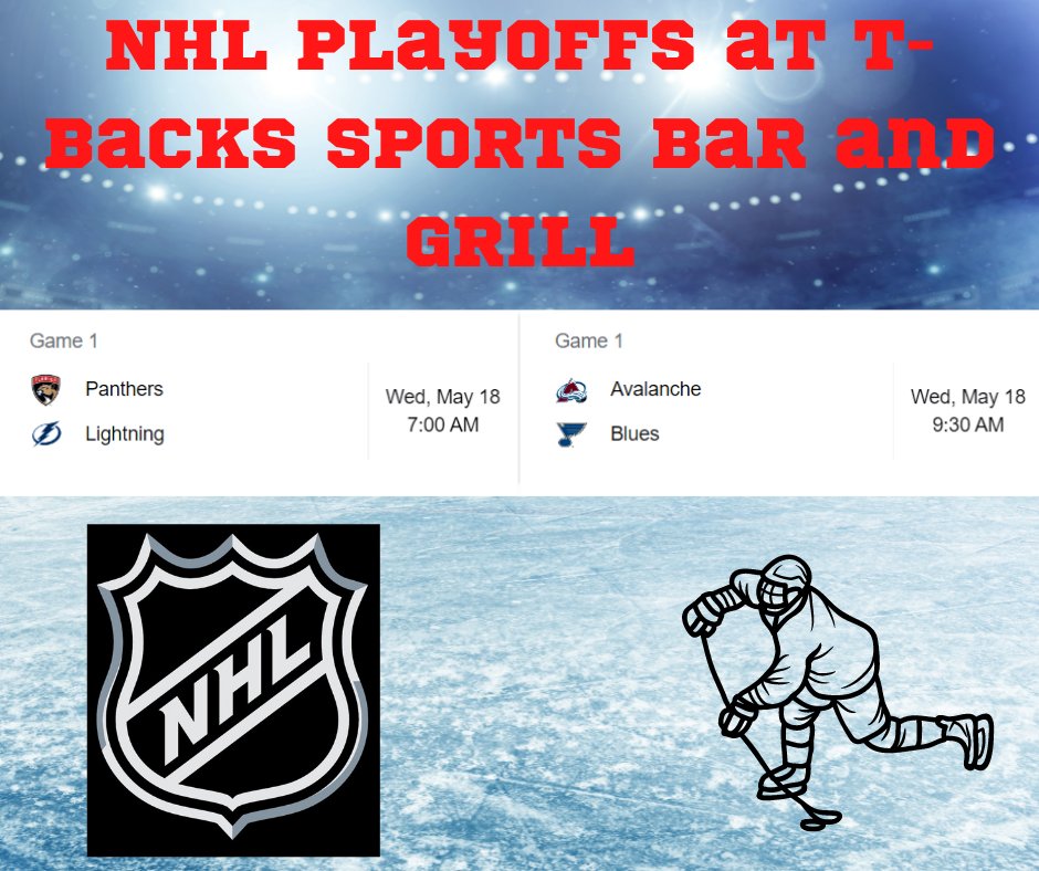 tbacksbbq's tweet photo. The NHL playoffs EASTERN CONFERENCE has Lightning at Panthers at 7:00am and the WESTERN CONFERENCE has Blues at Avalanche at 9:30am this morning at T-Backs Sports Bar and Grill. #nhlplayoffs #angeles #avalanchevsblues #tbacksisgood
#panthersvslightning #angelescity #Pampanga https://t.co/zyCi8O6M2O